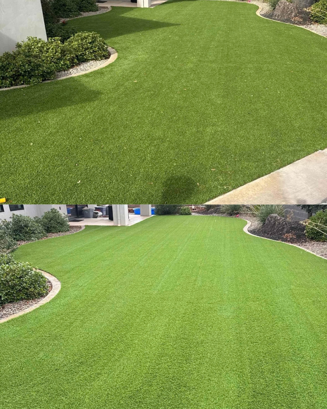 Before and after comparison 4 from a Pure Desert turf cleaning job in Southern Utah