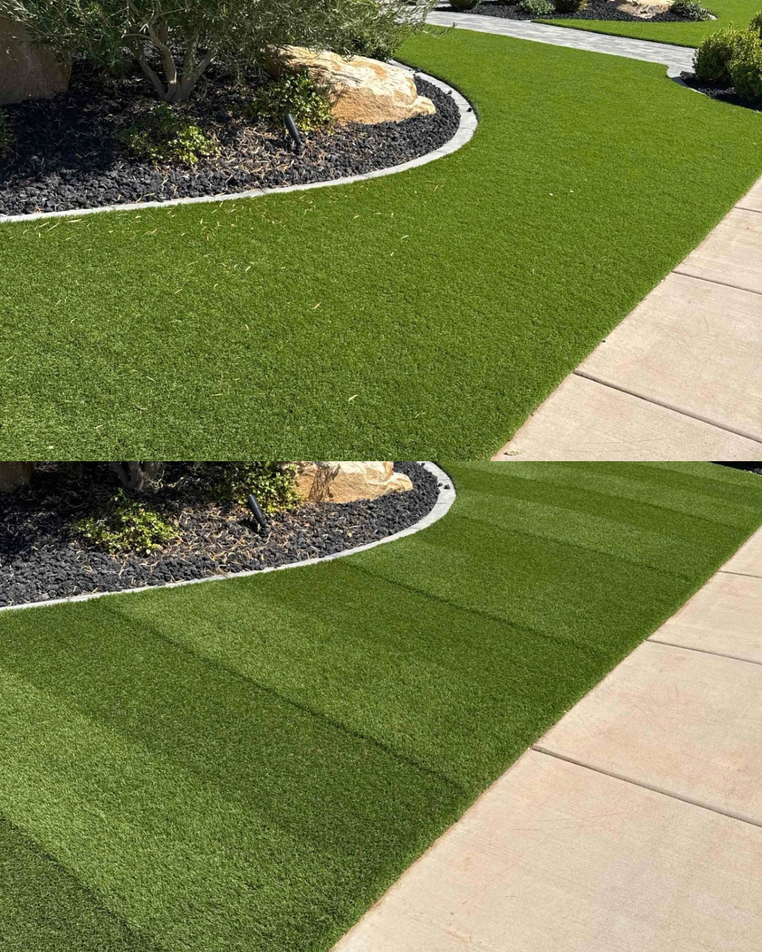 Pure Desert artificial turf cleaning before and after result from Southern Utah, project 1